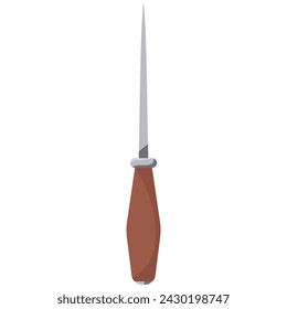 Awl with wooden handle vector cartoon illustration isolated on a white background.