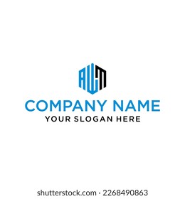 Logo de la carta AWM en forma de hexágonos y logotipos de cubo con diseños de letras para identidad corporativa