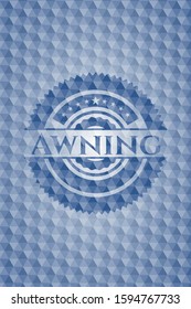 Awning blue badge with geometric pattern background. Vector Illustration. Detailed.