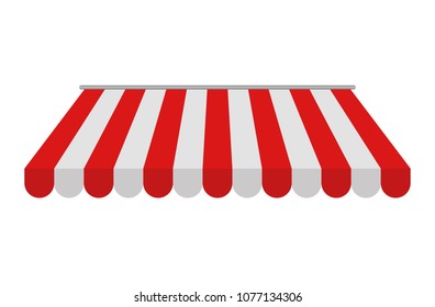 Awning canopy for shops, cafes and street  restaurants. Awning isolated on white background. Striped red and white sunshade. Vector illustration.