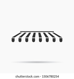 Awning canopy for shops, cafes and street restaurants. Striped red and white sunshade. Vector illustration. Outside canopy from the sun.
