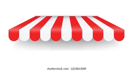 awning canopy for shops, cafes and street restaurants. vector striped red and white sunshade