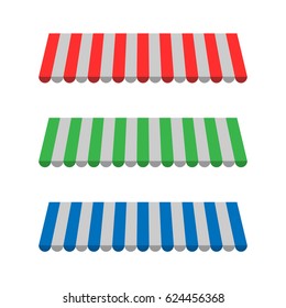 Awning canopy for shops, cafes and street restaurants. Striped sunshade