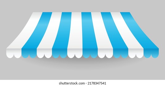 Awning element. Sunshade prevent sunlight and rain. Shop decorating. Outdoor vintage striped canopy. Marketplace tent roof, template for design