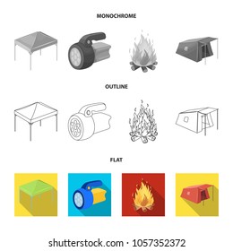 Awning, fire and other tourist equipment.Tent set collection icons in flat,outline,monochrome style vector symbol stock illustration web.