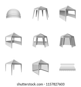 Awning icons set. Isometric set of 9 awning vector icons for web isolated on white background