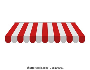 Awning isolated on white background. Striped red and white sunshade for shops, cafes and street restaurants. Outside canopy from the sun. Vector illustration svg