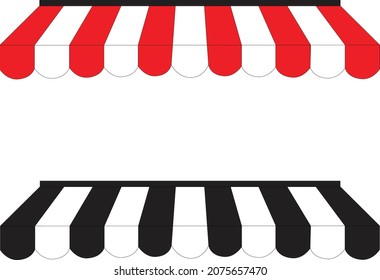 Awning on white background. outdoor awnings sign. striped red and white sunshade for shops. Black and white Striped awning logo. flat style. 