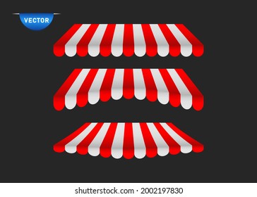 Awning, shop. Set. Striped canopy, umbrella. Vector overlay objects, isolated background.