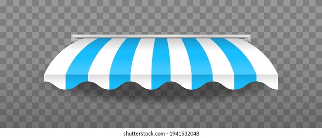 Awnings of Shape with Shadow. Striped colorful awnings for shop. Outside canopy from the sun. Window canopy.