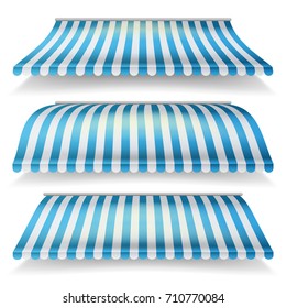 Awnings Vector Set. Different Forms. For Market Store. Isolated On White Illustration