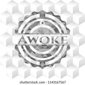 Awoke grey badge with geometric cube white background