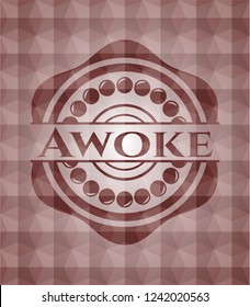 Awoke red badge with geometric background. Seamless.
