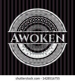 Awoken silver shiny badge. Vector Illustration. Mosaic.