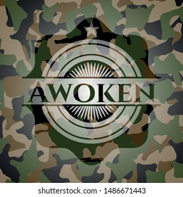 Awoken written on a camouflage texture. Vector Illustration. Detailed.