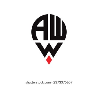 AWW letter location shape logo design. AWW letter location logo simple design.