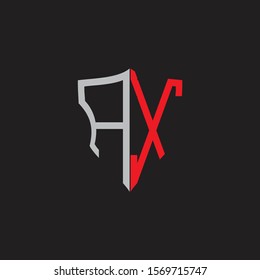 AX Abstract logo monogram with shield elements isolated on black background