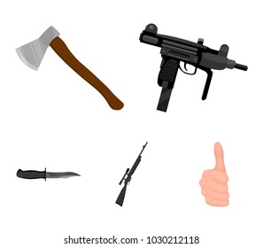 Ax, automatic, sniper rifle, combat knife. Weapons set collection icons in cartoon style vector symbol stock illustration web.