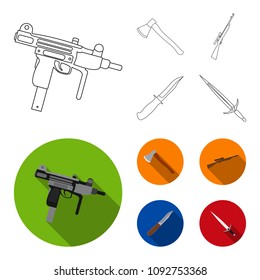 Ax, automatic, sniper rifle, combat knife. Weapons set collection icons in outline,flat style vector symbol stock illustration web.