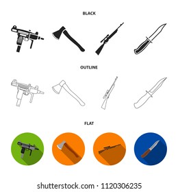 Ax, automatic, sniper rifle, combat knife. Weapons set collection icons in black,flat,outline style vector symbol stock illustration web.