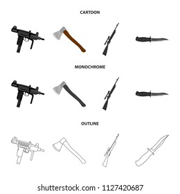 Ax, automatic, sniper rifle, combat knife. Weapons set collection icons in cartoon,outline,monochrome style vector symbol stock illustration web.