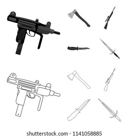 Ax, automatic, sniper rifle, combat knife. Weapons set collection icons in outline,monochrome style vector symbol stock illustration web.