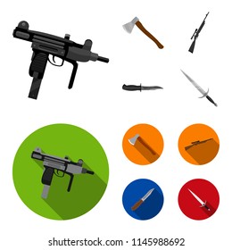 Ax, automatic, sniper rifle, combat knife. Weapons set collection icons in cartoon,flat style vector symbol stock illustration web.