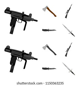 Ax, automatic, sniper rifle, combat knife. Weapons set collection icons in cartoon,monochrome style vector symbol stock illustration web.