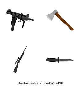 Ax, automatic, sniper rifle, combat knife. Weapons set collection icons in cartoon style vector symbol stock illustration web.