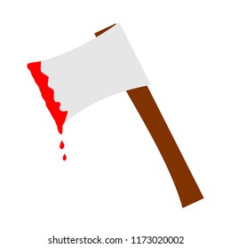 ax with blood on white background; Halloween concept.