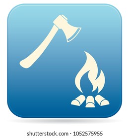 The ax and campfire icon. Flat Vector illustration
