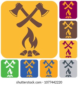 The ax and campfire icon. Flat Vector illustration

