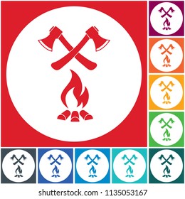 The ax and campfire icon. Flat Vector illustration


