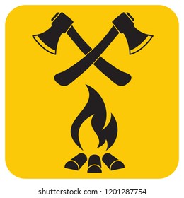 The ax and campfire icon. Flat Vector illustration