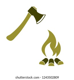 The ax and campfire icon. Flat Vector illustration

