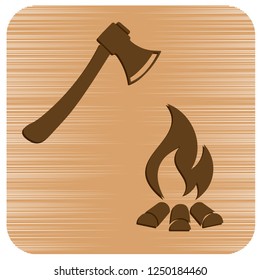 The ax and campfire icon. Flat Vector illustration

