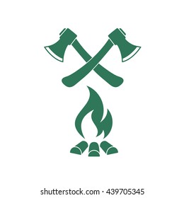 The ax and campfire icon. Flat Vector illustration

