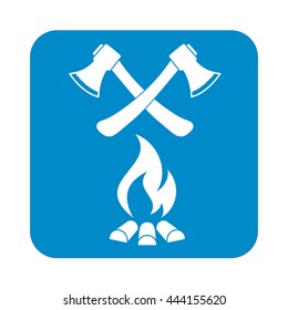 The ax and campfire icon. Flat Vector illustration

