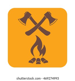 The ax and campfire icon. Flat Vector illustration


