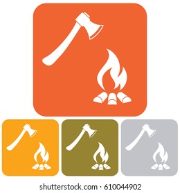 The ax and campfire icon. Flat Vector illustration

