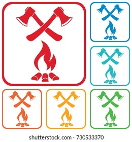 The ax and campfire icon. Flat Vector illustration

