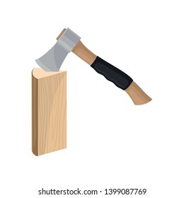 Ax chops down a wooden log. Vector illustration on white background.
