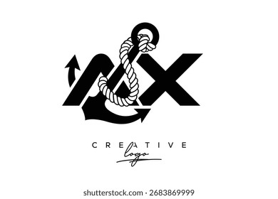 AX Creative Monogram Latte Logo mit Anker- und Seildesign