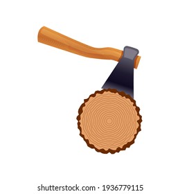 Ax cuts a log on a white background, vector illustration