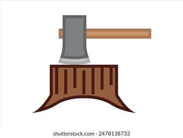Ax cutting the trunk of a tree