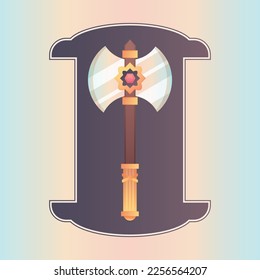 el hacha está decorado con piedra roja de estilo plano. vector de hacha de guerra