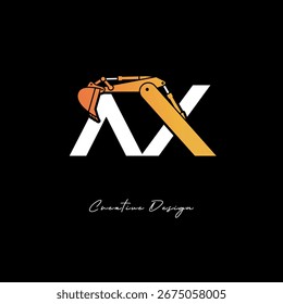 Logotipo de la construcción del brazo del excavador de AX - diseño de la marca de la letra del Industrial audaz para el equipo pesado, la marca del contratista y la identidad moderna de la ingeniería