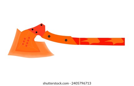 Un hacha con diseño de fuego y predominantemente de color rojo.