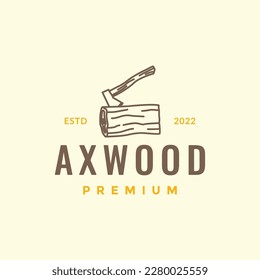 ax fire wood line art minimal hipster logo design vector