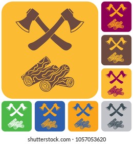 The ax and firewood icon. Flat Vector illustration

